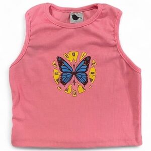 Pink Butterfly Graphic Design Fairy Core Beachy Euro‎ Summer Tank Top Small